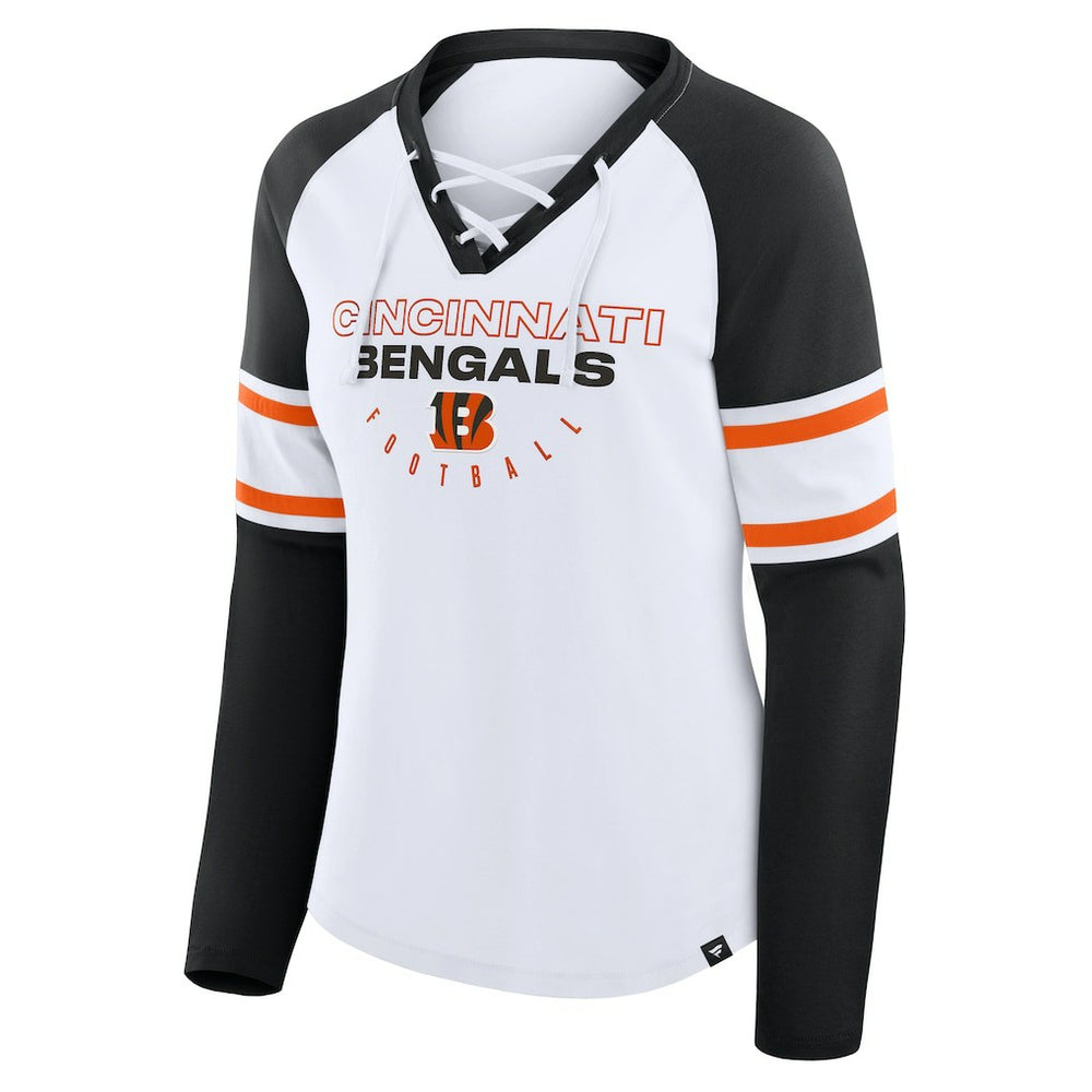 Women's Redzone Blitz Package Raglan Lace-Up V-Neck Long Sleeve T-Shirt - Cincinnati Bengals