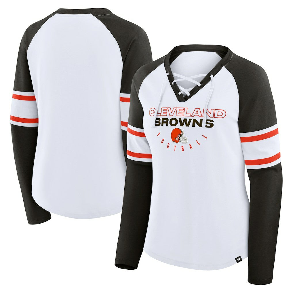 Women's Redzone Blitz Package Raglan Lace-Up V-Neck Long Sleeve T-Shirt - Cleveland Browns