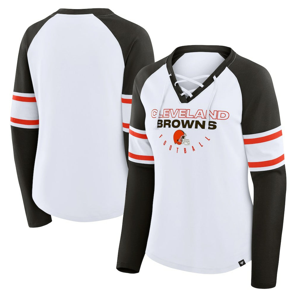 Women's Redzone Blitz Package Raglan Lace-Up V-Neck Long Sleeve T-Shirt - Cleveland Browns