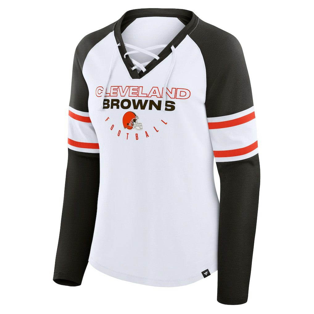 Women's Redzone Blitz Package Raglan Lace-Up V-Neck Long Sleeve T-Shirt - Cleveland Browns