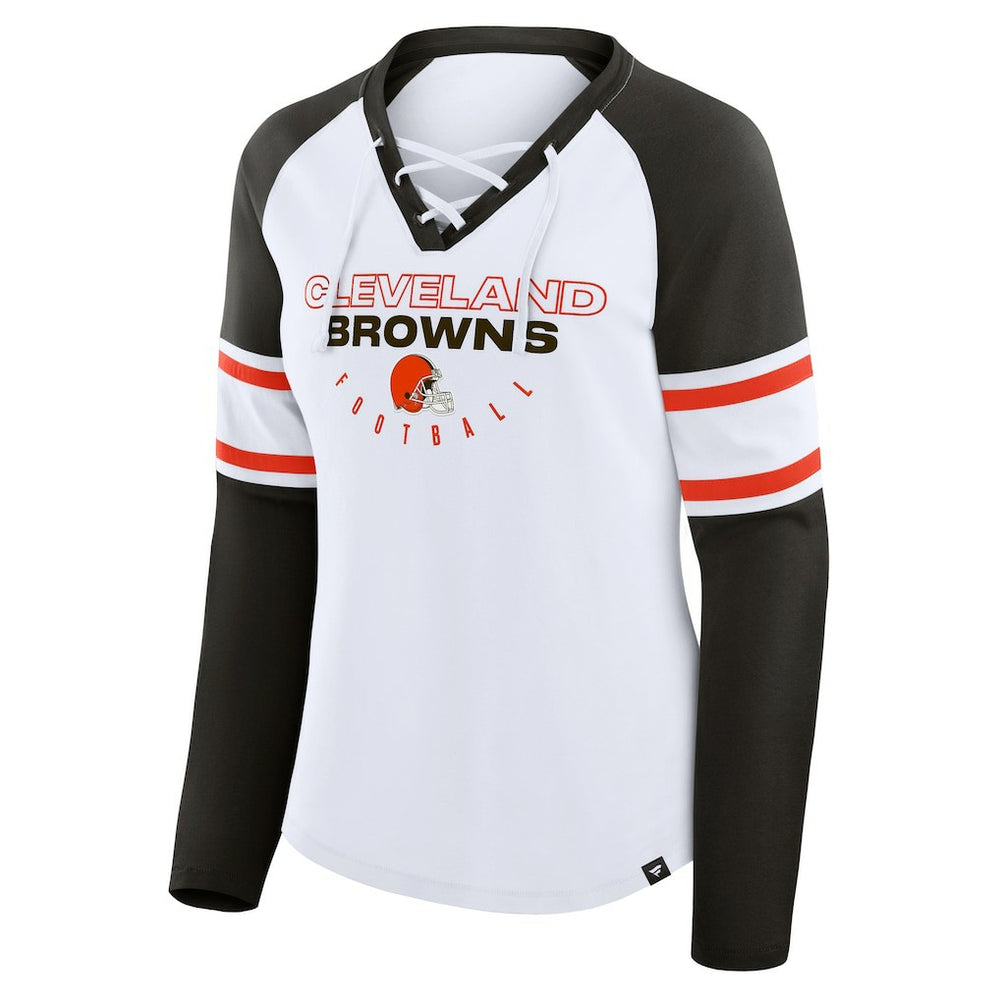 Women's Redzone Blitz Package Raglan Lace-Up V-Neck Long Sleeve T-Shirt - Cleveland Browns