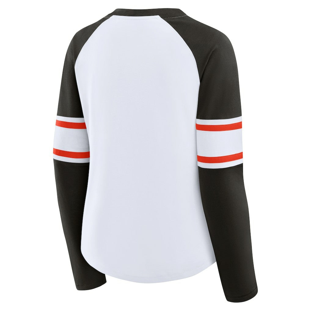 Women's Redzone Blitz Package Raglan Lace-Up V-Neck Long Sleeve T-Shirt - Cleveland Browns