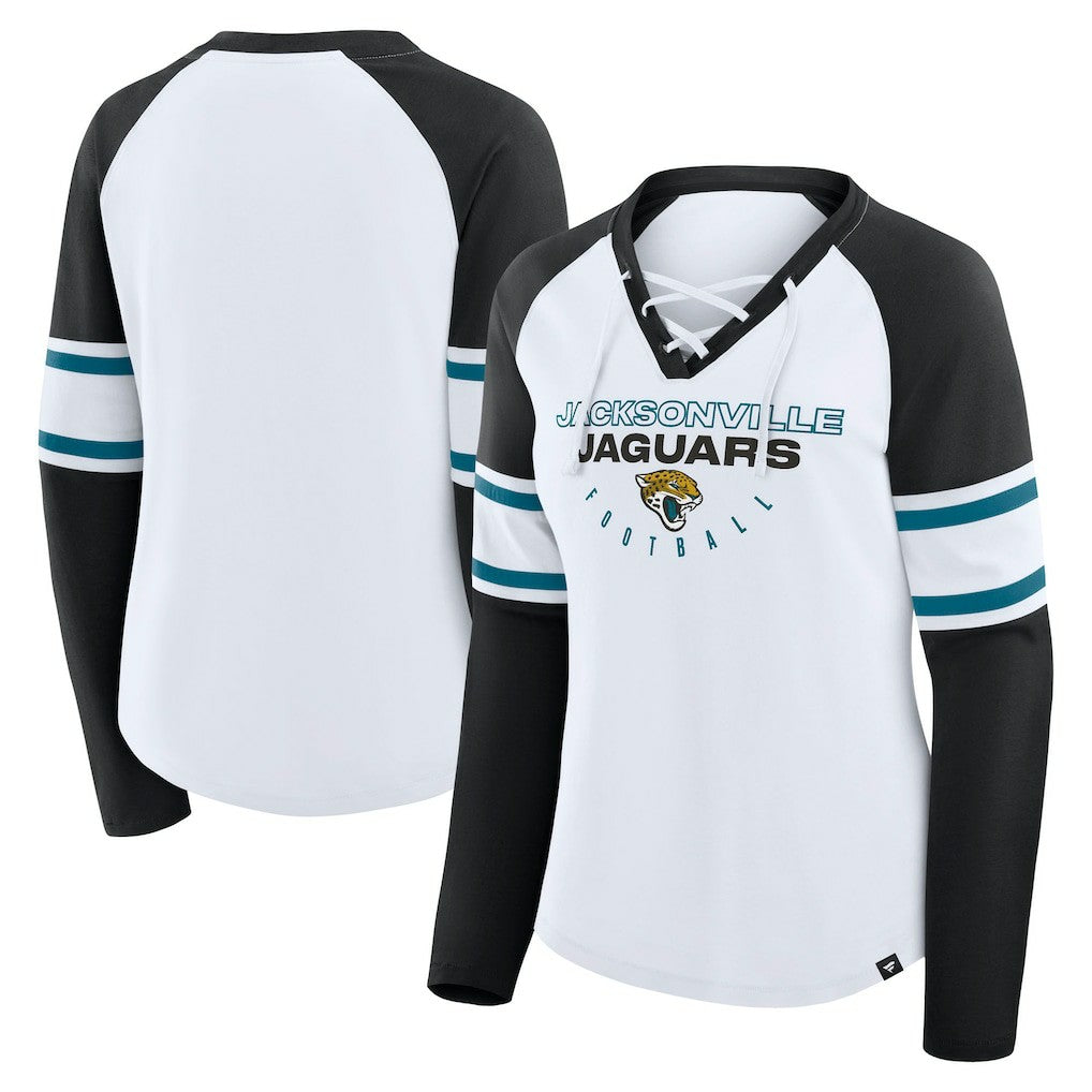 Women's Redzone Blitz Package Raglan Lace-Up V-Neck Long Sleeve T-Shirt - Jacksonville Jaguars