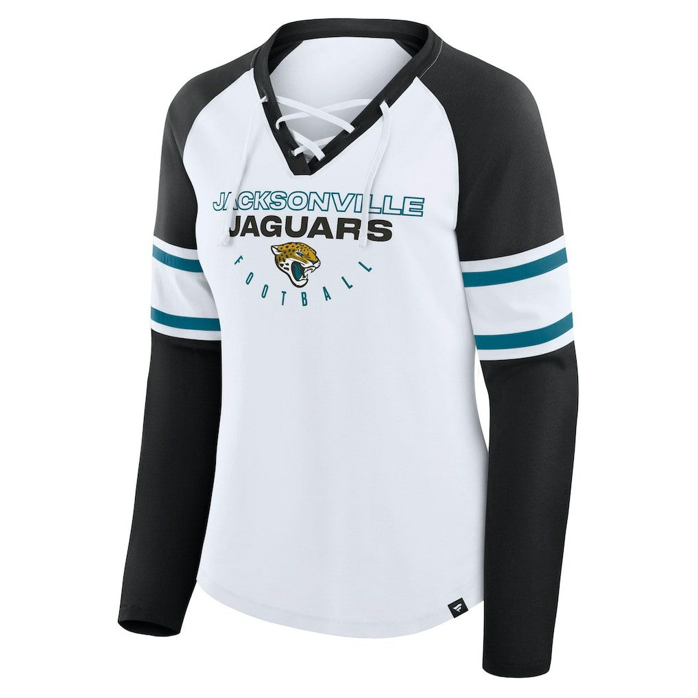 Women's Redzone Blitz Package Raglan Lace-Up V-Neck Long Sleeve T-Shirt - Jacksonville Jaguars