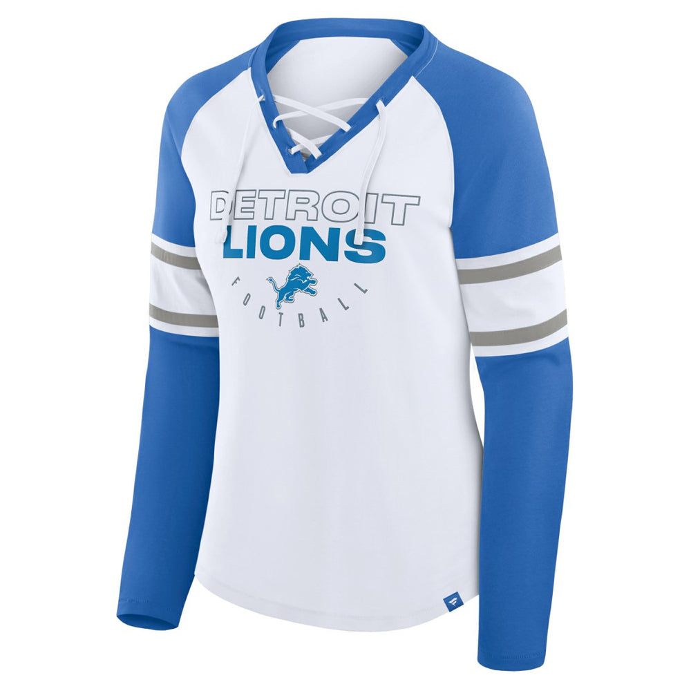 Women's Redzone Blitz Package Raglan Lace-Up V-Neck Long Sleeve T-Shirt - Detroit Lions