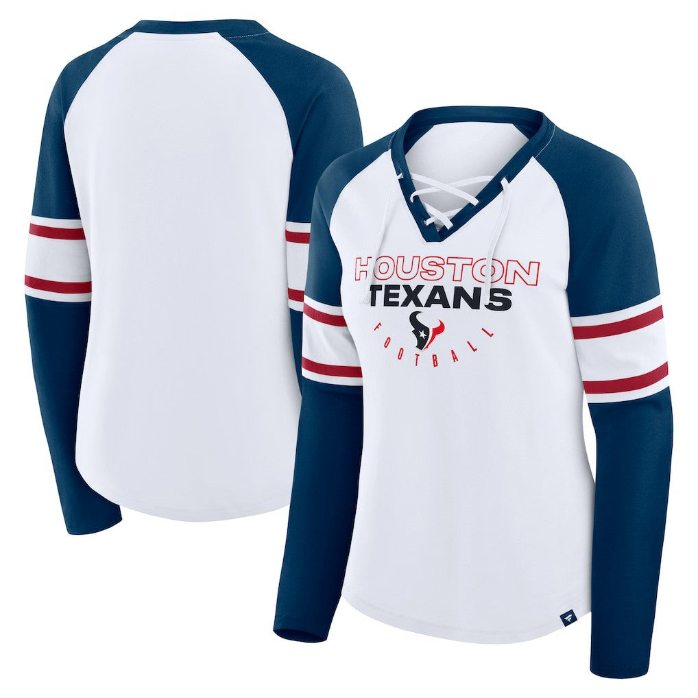 Women's Redzone Blitz Package Raglan Lace-Up V-Neck Long Sleeve T-Shirt - Houston Texans