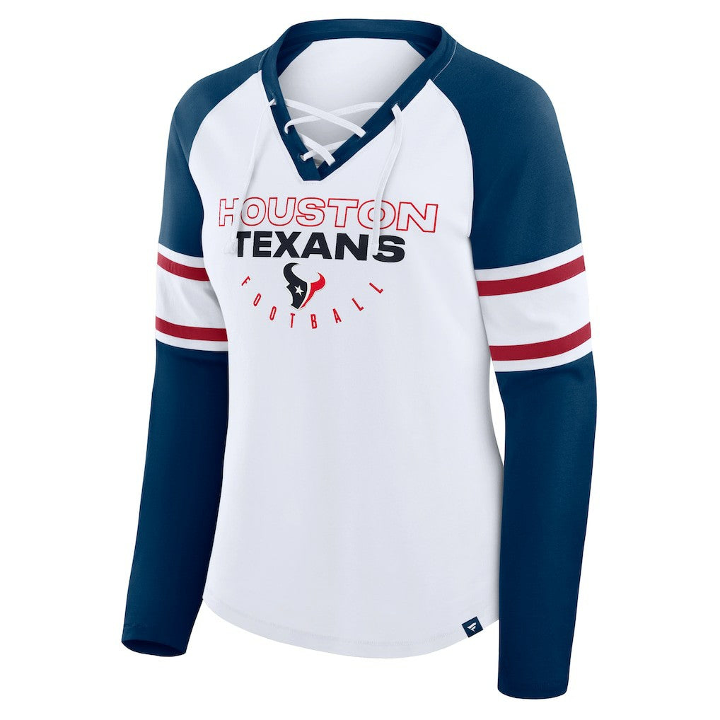 Women's Redzone Blitz Package Raglan Lace-Up V-Neck Long Sleeve T-Shirt - Houston Texans