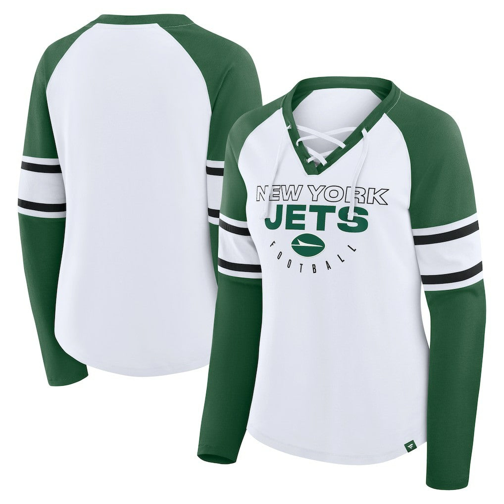 Women's Redzone Blitz Package Raglan Lace-Up V-Neck Long Sleeve T-Shirt - New York Jets