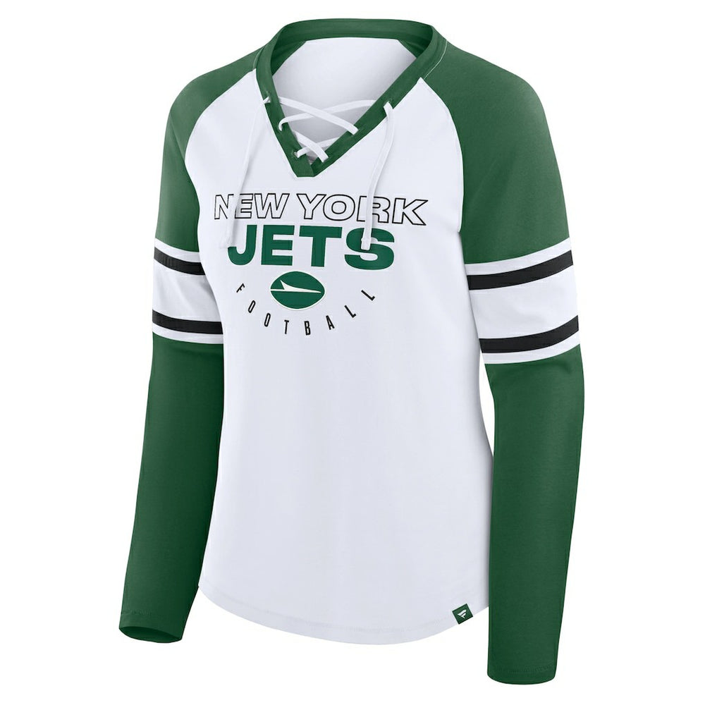 Women's Redzone Blitz Package Raglan Lace-Up V-Neck Long Sleeve T-Shirt - New York Jets