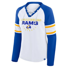 Women's Redzone Blitz Package Raglan Lace-Up V-Neck Long Sleeve T-Shirt - Los Angeles Rams
