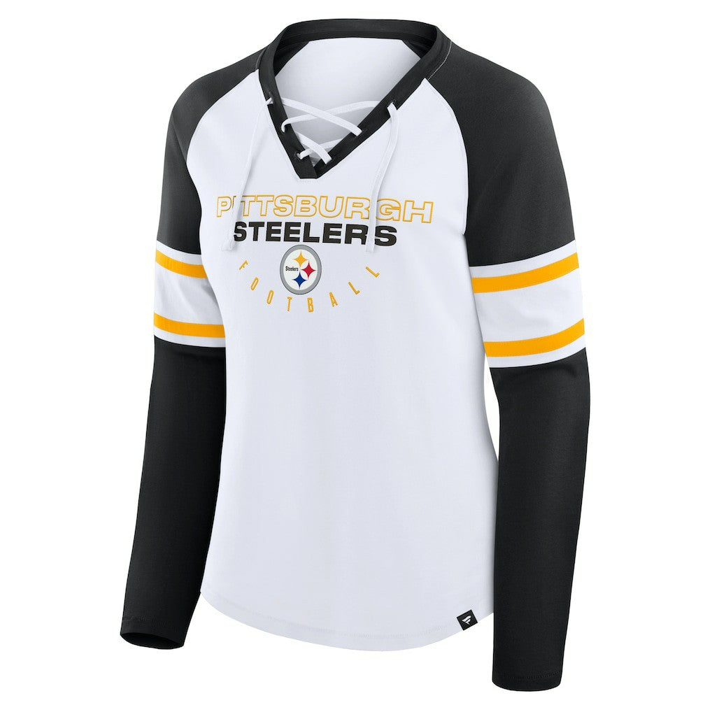 Women's Redzone Blitz Package Raglan Lace-Up V-Neck Long Sleeve T-Shirt - Pittsburgh Steelers