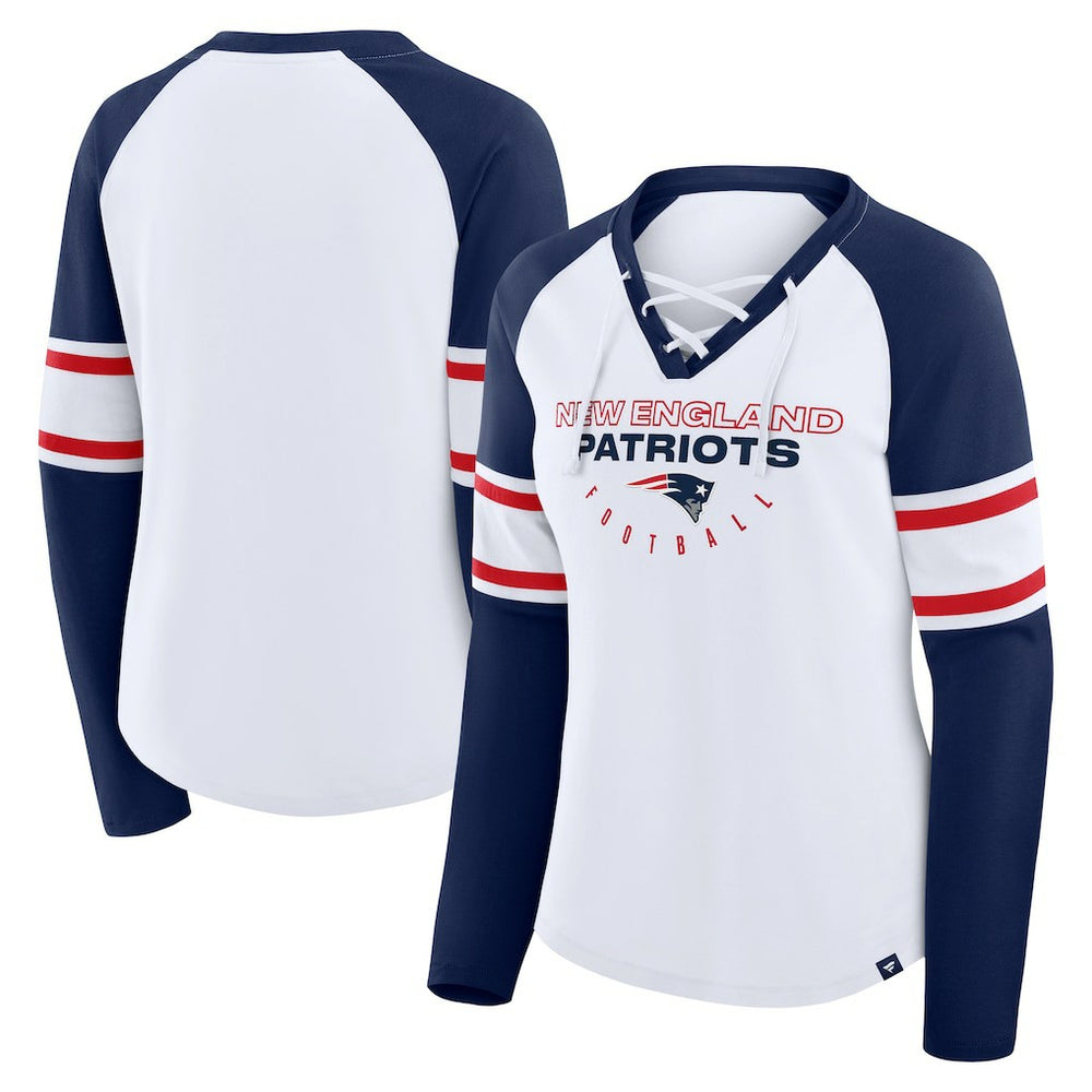 Women's Redzone Blitz Package Raglan Lace-Up V-Neck Long Sleeve T-Shirt - New England Patriots
