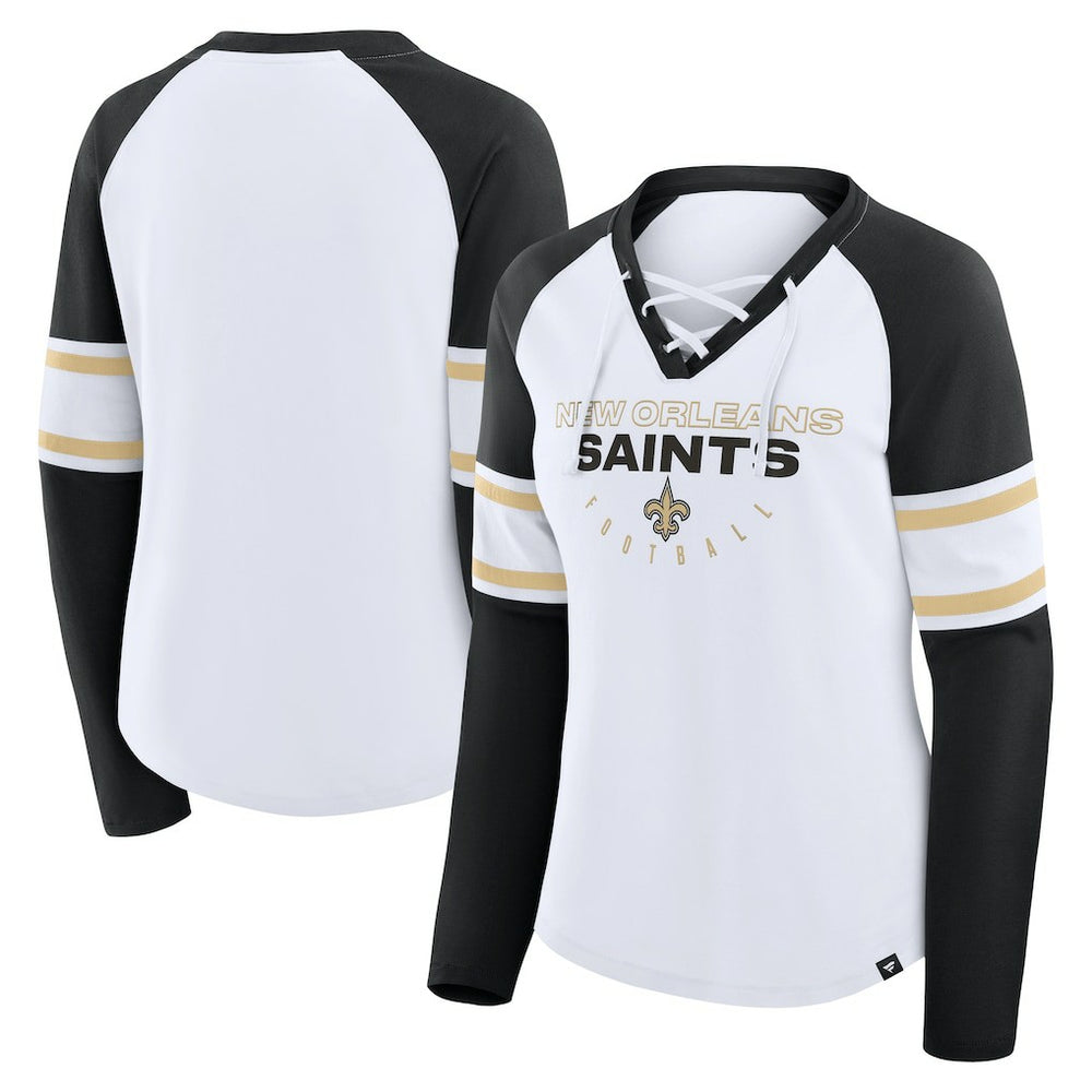 Women's Redzone Blitz Package Raglan Lace-Up V-Neck Long Sleeve T-Shirt - New Orleans Saints