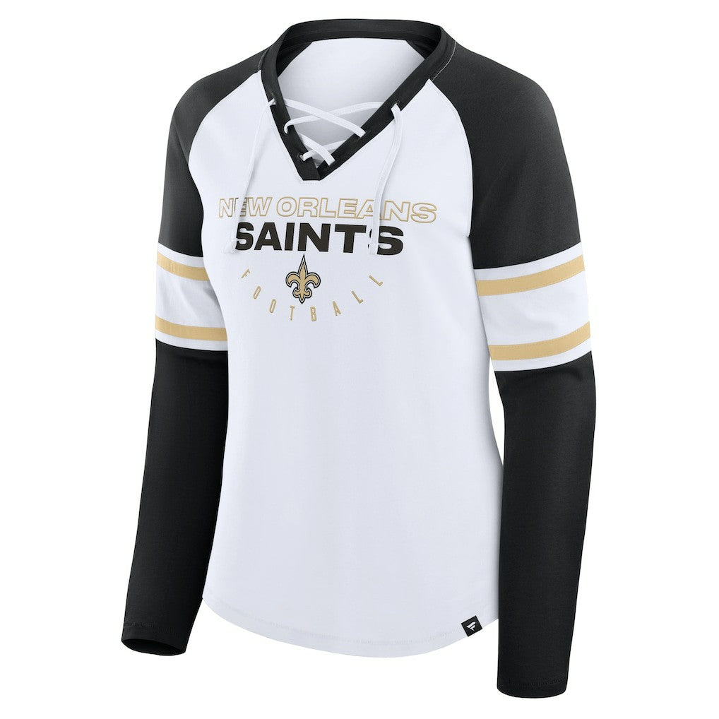 Women's Redzone Blitz Package Raglan Lace-Up V-Neck Long Sleeve T-Shirt - New Orleans Saints