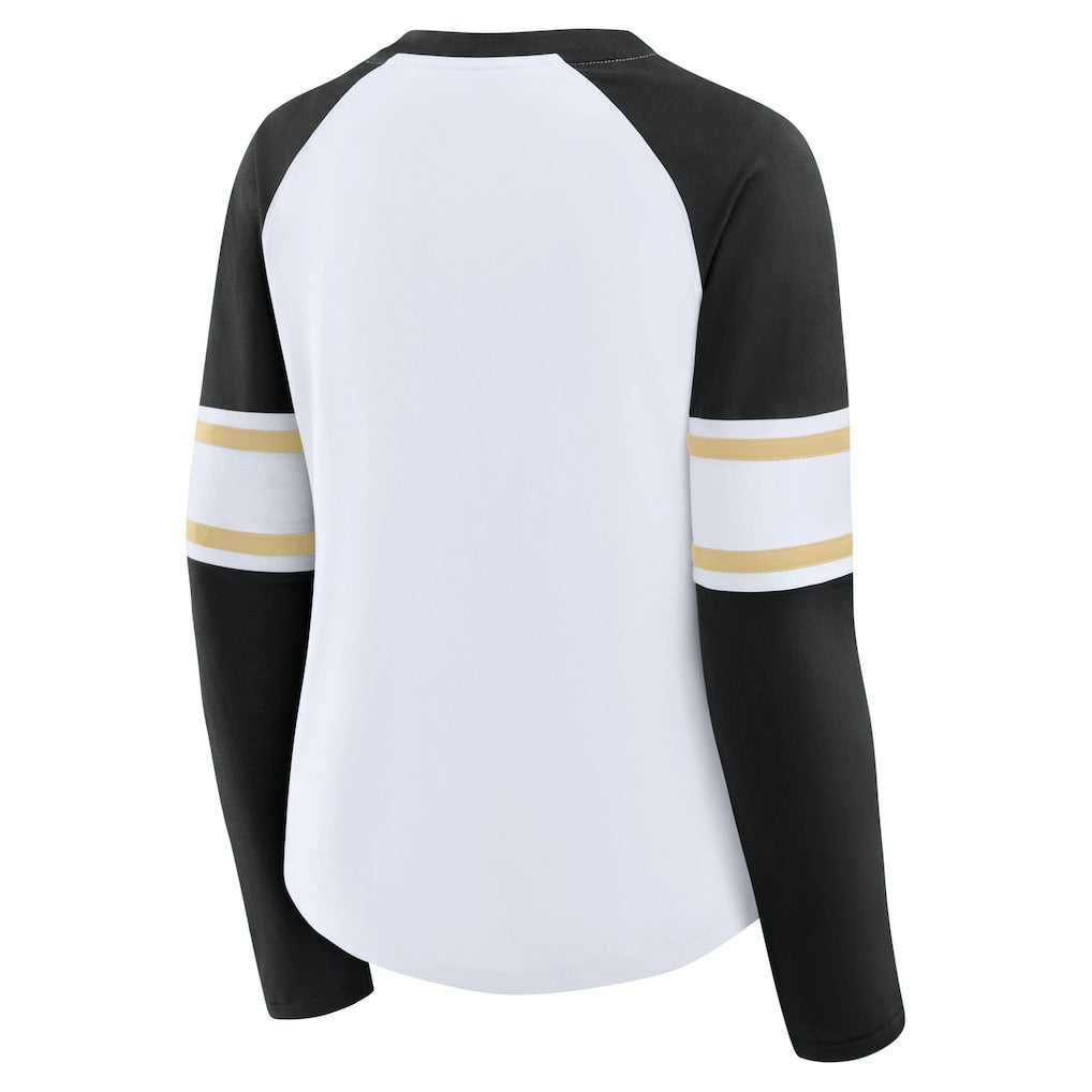 Women's Redzone Blitz Package Raglan Lace-Up V-Neck Long Sleeve T-Shirt - New Orleans Saints