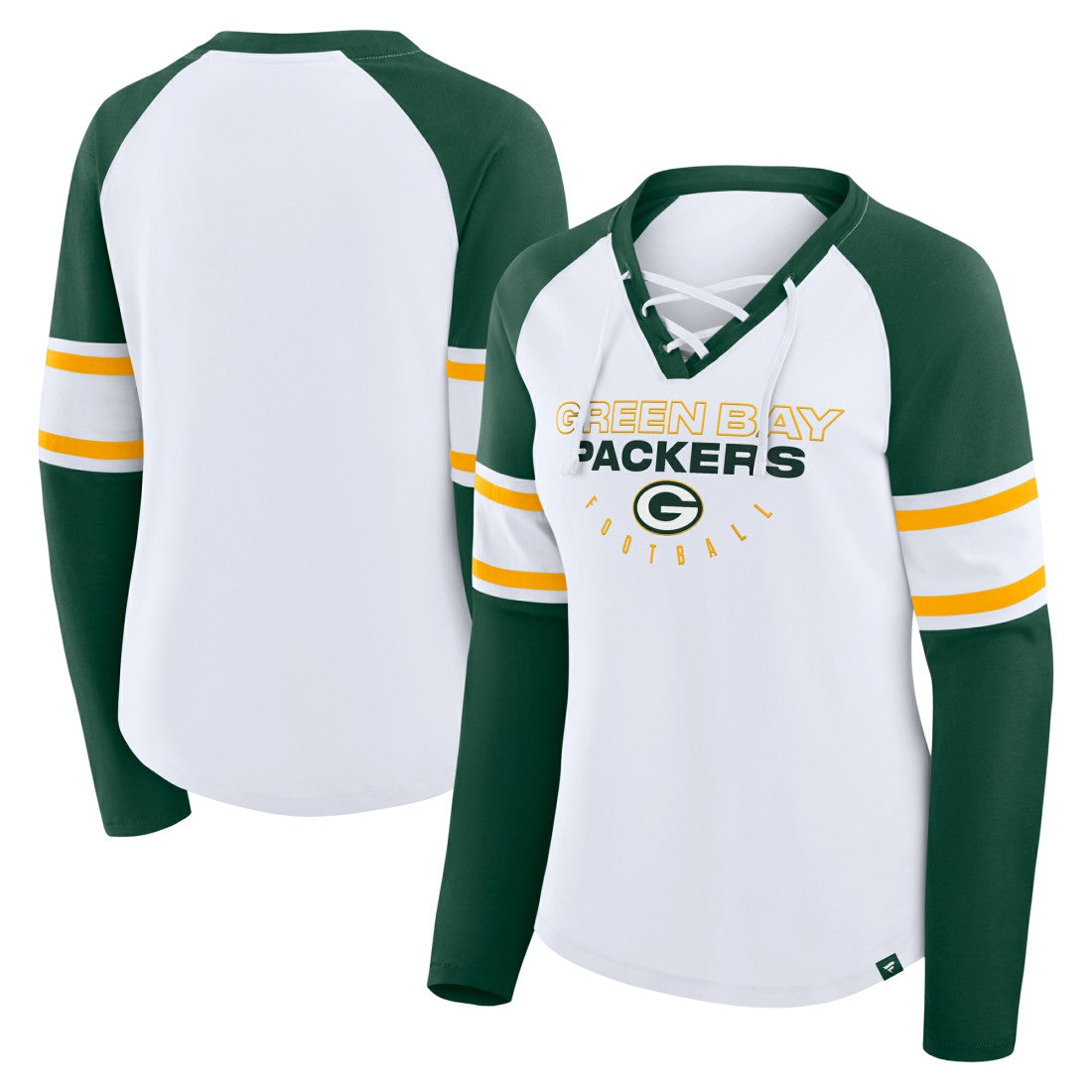 Women's Redzone Blitz Package Raglan Lace-Up V-Neck Long Sleeve T-Shirt - Green Bay Packers