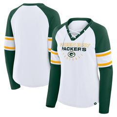 Women's Redzone Blitz Package Raglan Lace-Up V-Neck Long Sleeve T-Shirt - Green Bay Packers