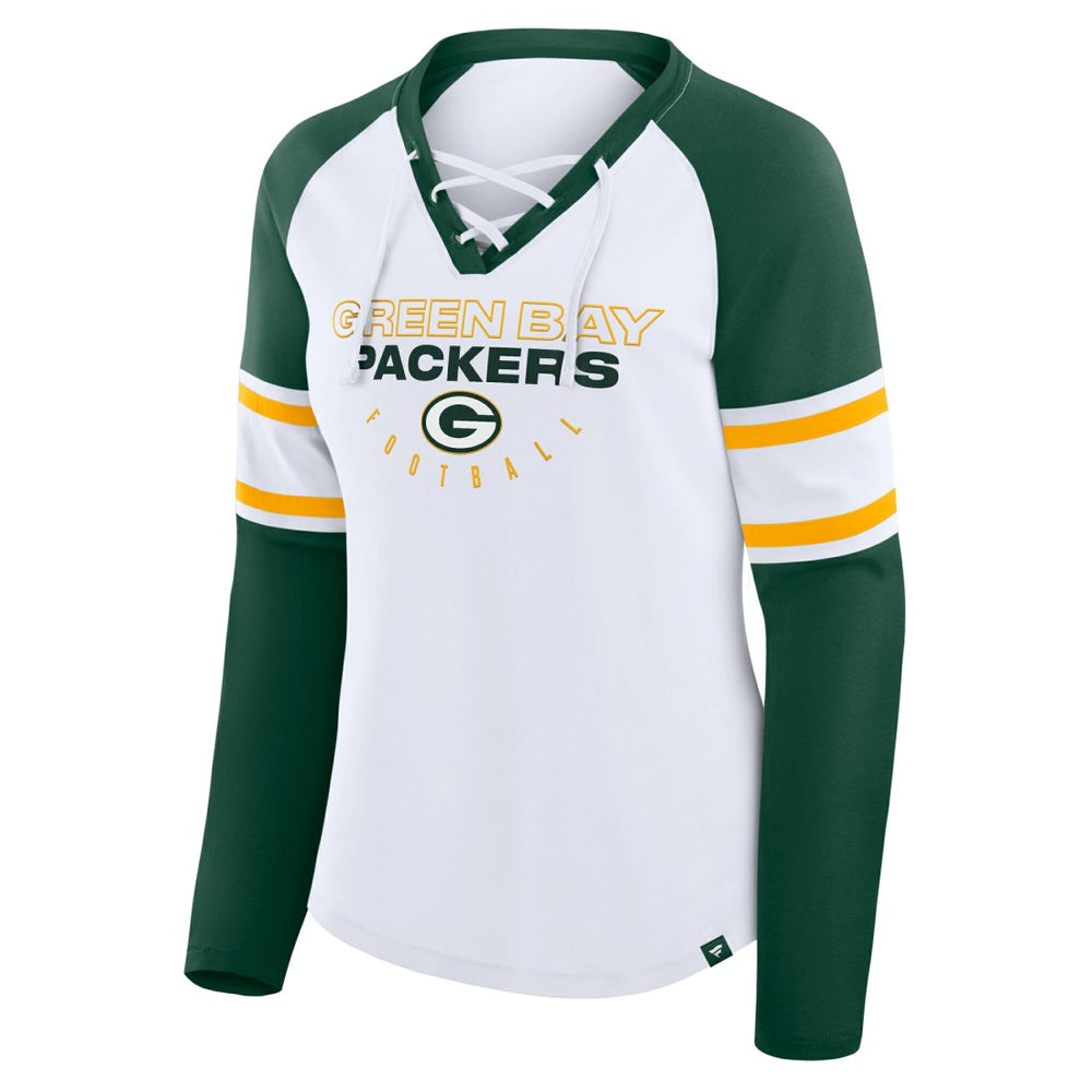 Women's Redzone Blitz Package Raglan Lace-Up V-Neck Long Sleeve T-Shirt - Green Bay Packers