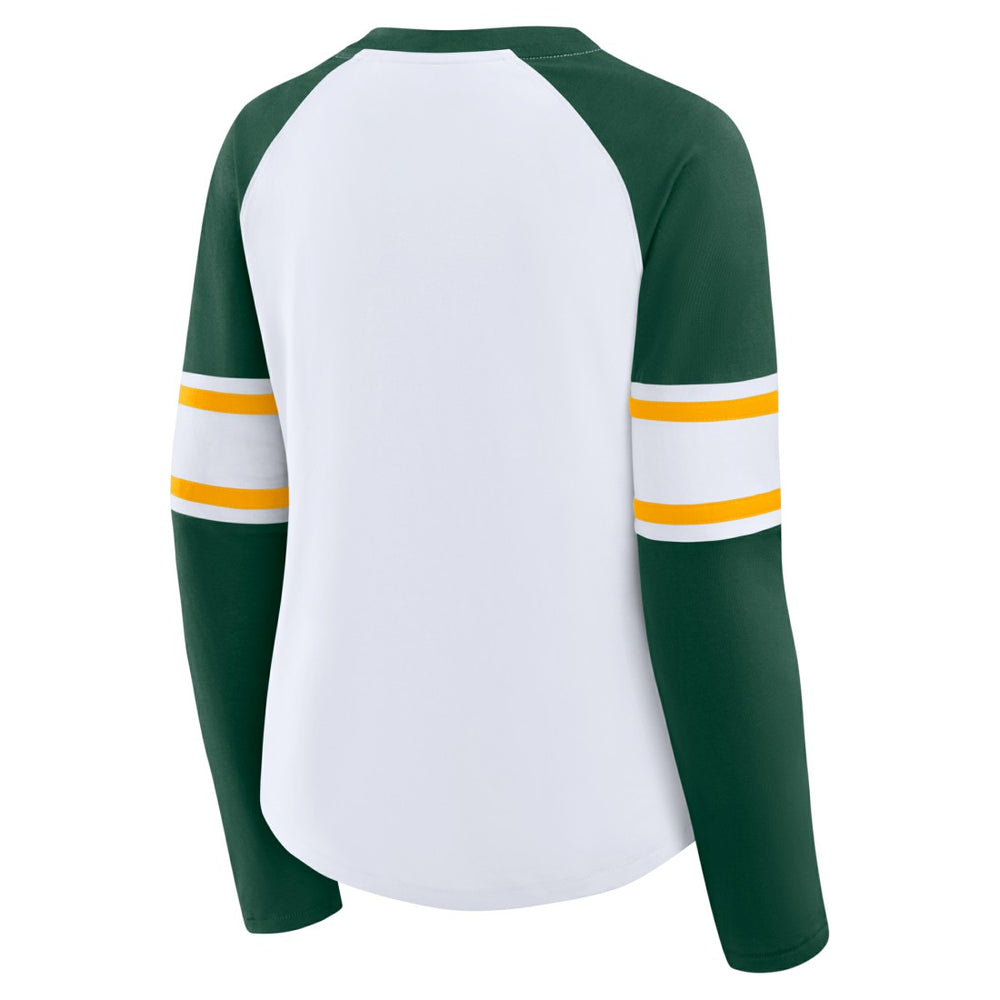 Women's Redzone Blitz Package Raglan Lace-Up V-Neck Long Sleeve T-Shirt - Green Bay Packers