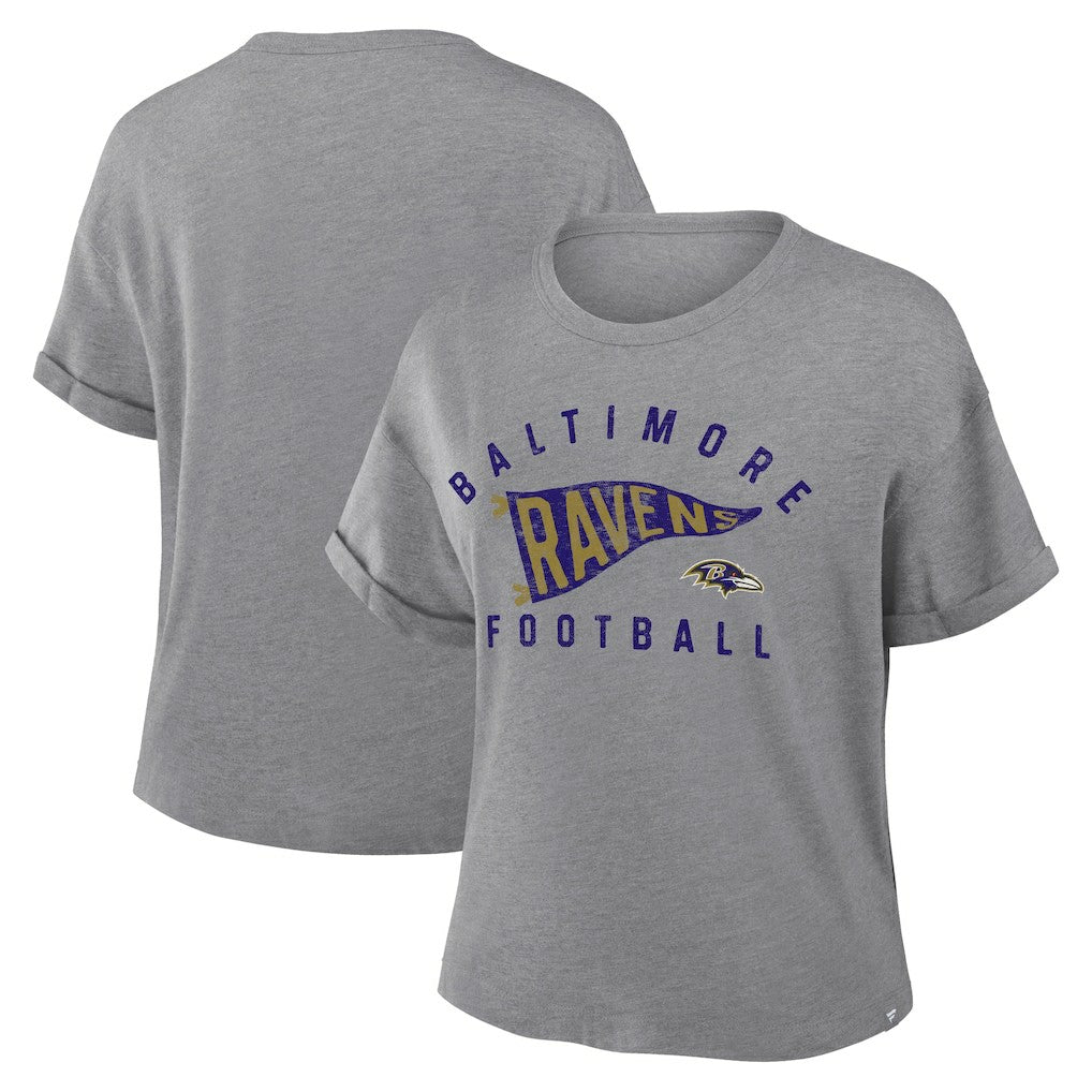 Women's Pennant Wave Tribute Tri-Blend Boxy T-Shirt - Baltimore Ravens