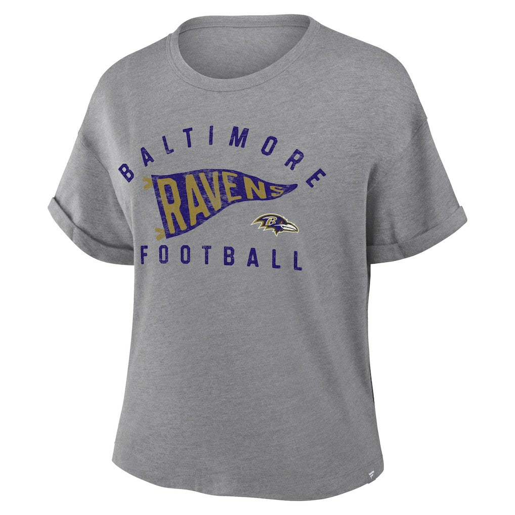 Women's Pennant Wave Tribute Tri-Blend Boxy T-Shirt - Baltimore Ravens