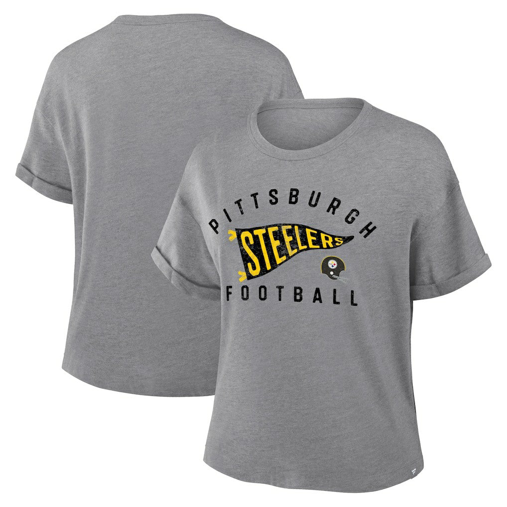 Women's Pennant Wave Tribute Tri-Blend Boxy T-Shirt - Pittsburgh Steelers