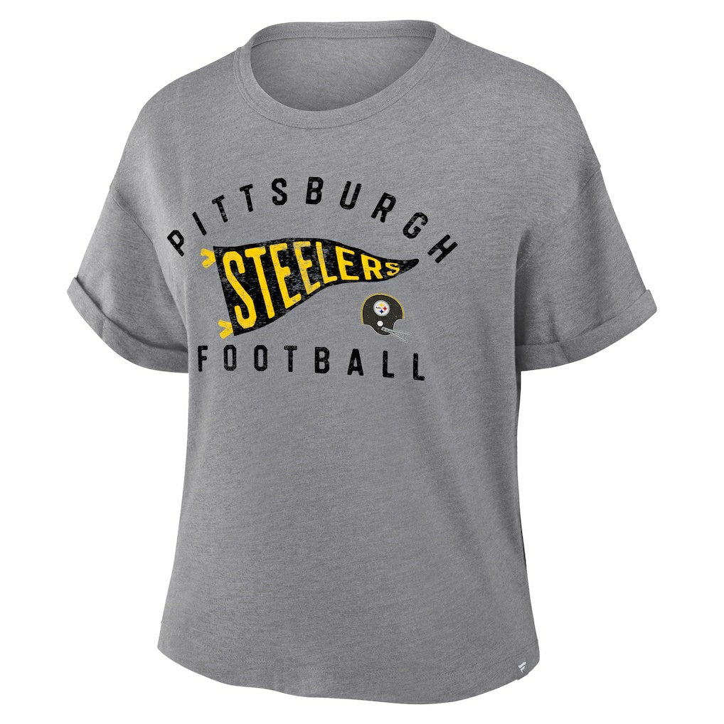 Women's Pennant Wave Tribute Tri-Blend Boxy T-Shirt - Pittsburgh Steelers