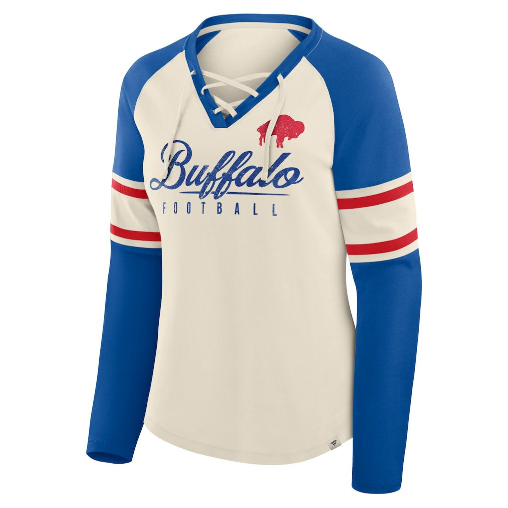 Women's Hometown Gridiron Hero Raglan Lace-Up V-Neck Long Sleeve T-Shirt - Buffalo Bills