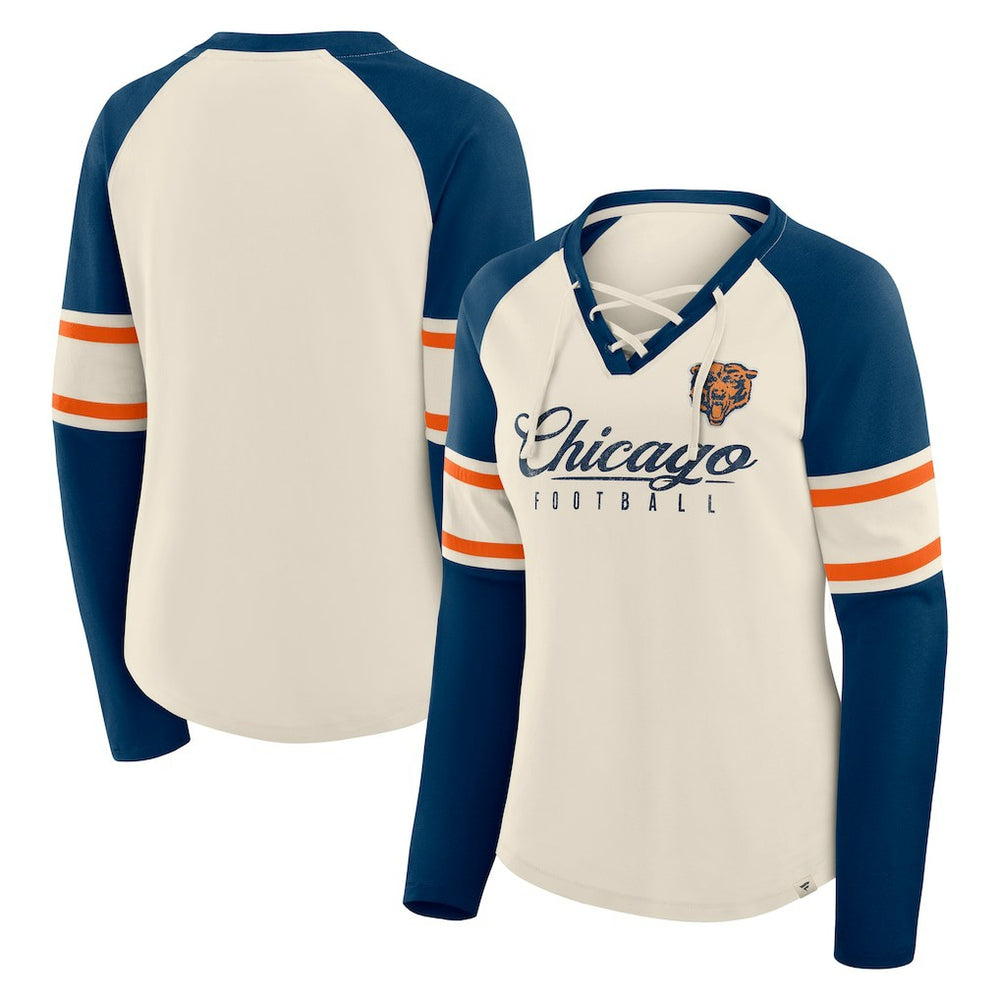 Women's Hometown Gridiron Hero Raglan Lace-Up V-Neck Long Sleeve T-Shirt - Chicago Bears