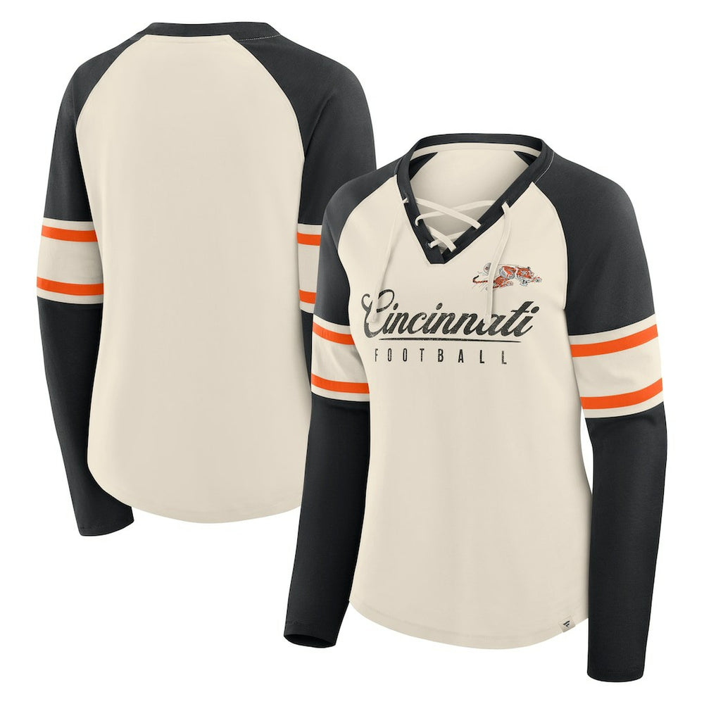 Women's Hometown Gridiron Hero Raglan Lace-Up V-Neck Long Sleeve T-Shirt - Cincinnati Bengals