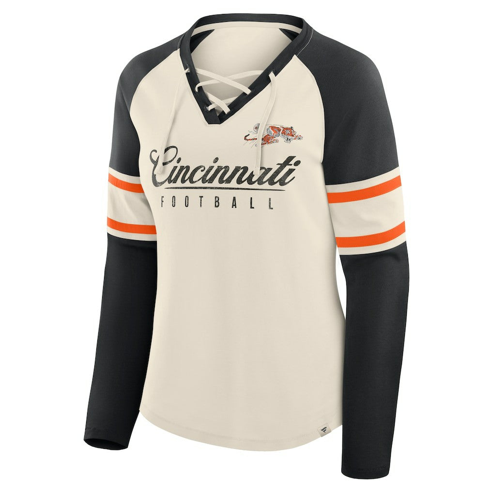 Women's Hometown Gridiron Hero Raglan Lace-Up V-Neck Long Sleeve T-Shirt - Cincinnati Bengals