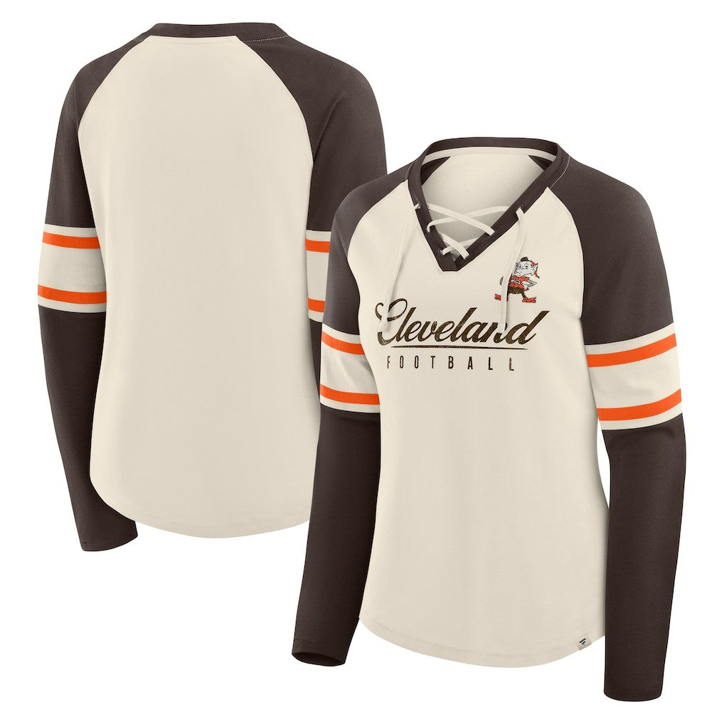 Women's Hometown Gridiron Hero Raglan Lace-Up V-Neck Long Sleeve T-Shirt - Cleveland Browns