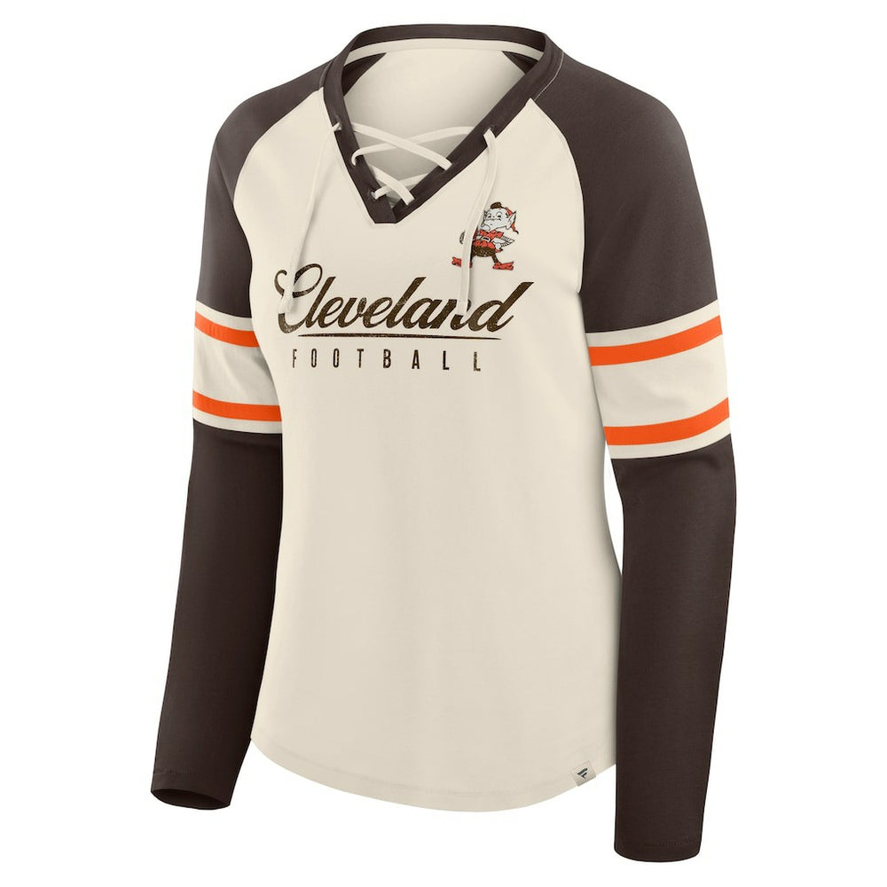 Women's Hometown Gridiron Hero Raglan Lace-Up V-Neck Long Sleeve T-Shirt - Cleveland Browns