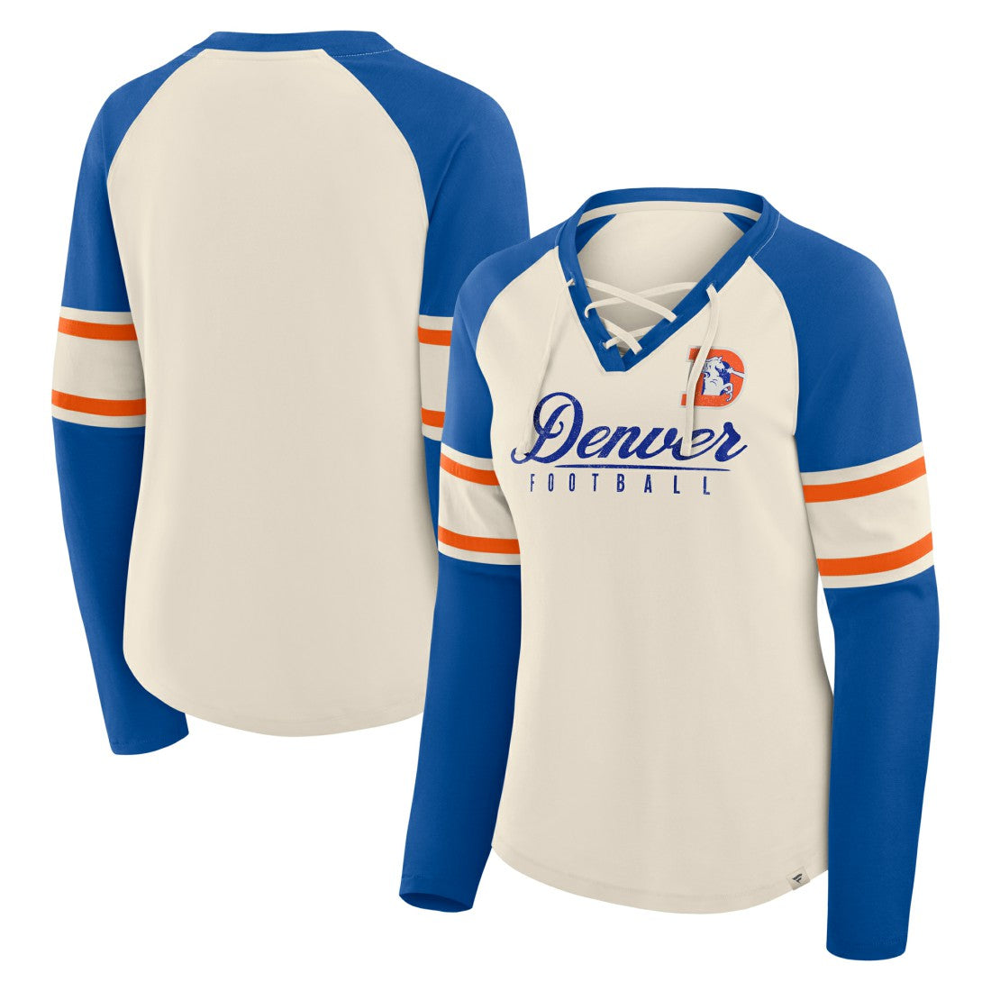 Women's Hometown Gridiron Hero Raglan Lace-Up V-Neck Long Sleeve T-Shirt - Denver Broncos