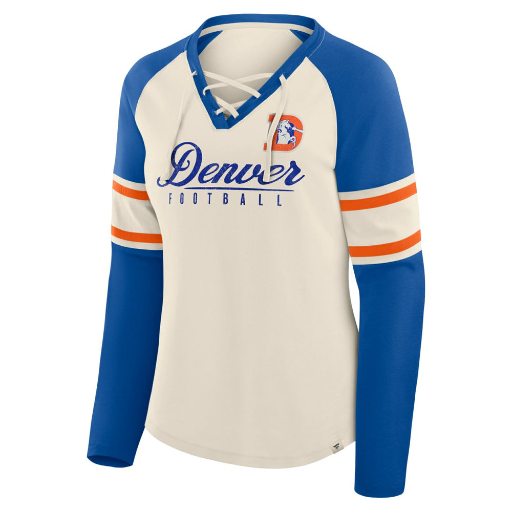 Women's Hometown Gridiron Hero Raglan Lace-Up V-Neck Long Sleeve T-Shirt - Denver Broncos