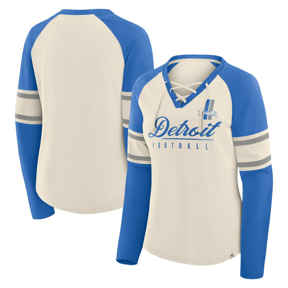 Women's Hometown Gridiron Hero Raglan Lace-Up V-Neck Long Sleeve T-Shirt - Detroit Lions