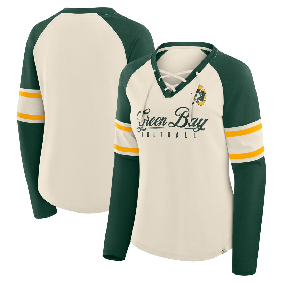 Women's Hometown Gridiron Hero Raglan Lace-Up V-Neck Long Sleeve T-Shirt - Green Bay Packers