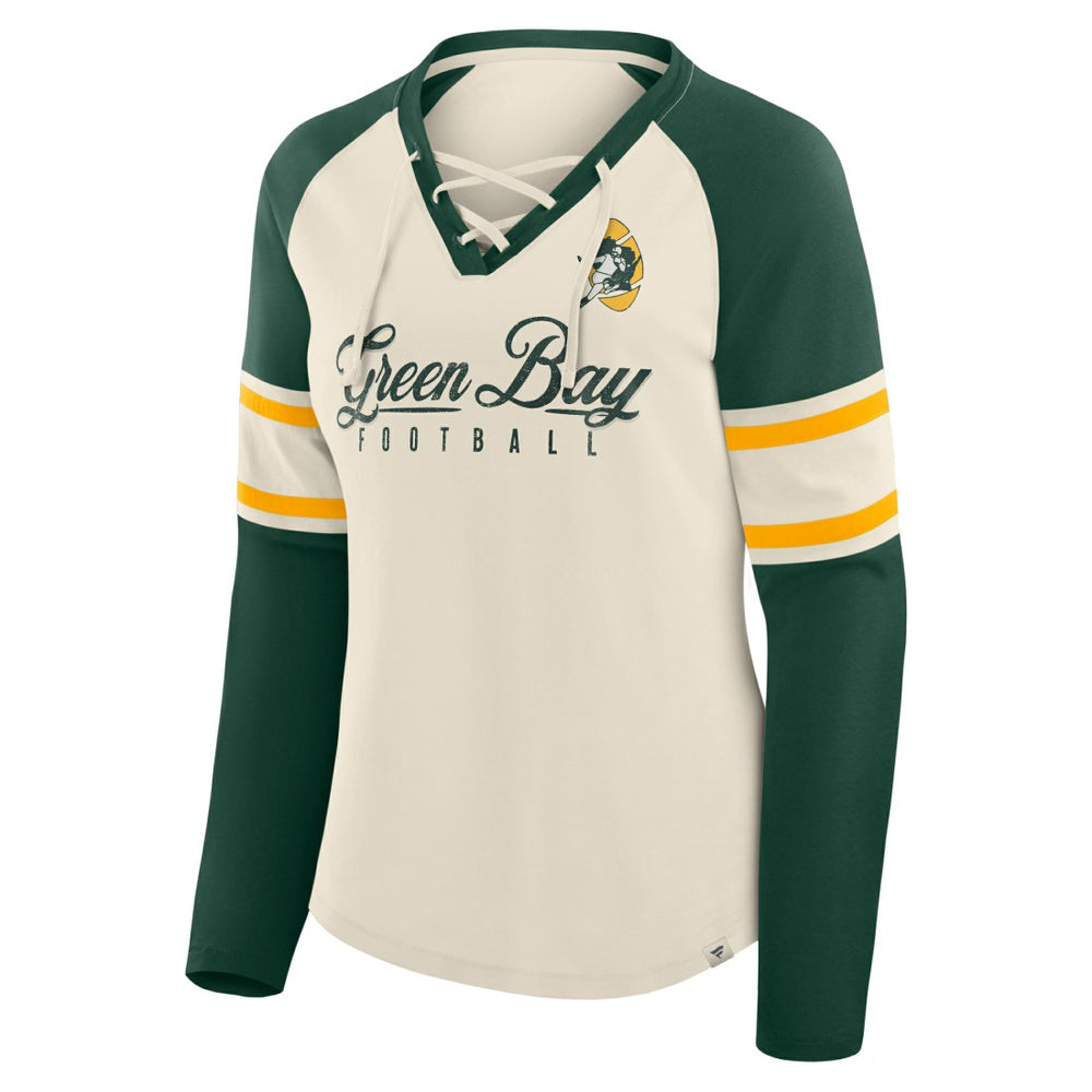 Women's Hometown Gridiron Hero Raglan Lace-Up V-Neck Long Sleeve T-Shirt - Green Bay Packers