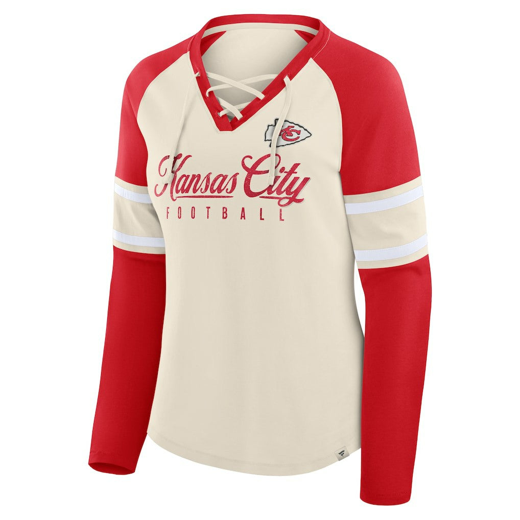 Women's Hometown Gridiron Hero Raglan Lace-Up V-Neck Long Sleeve T-Shirt - Kansas City Chiefs