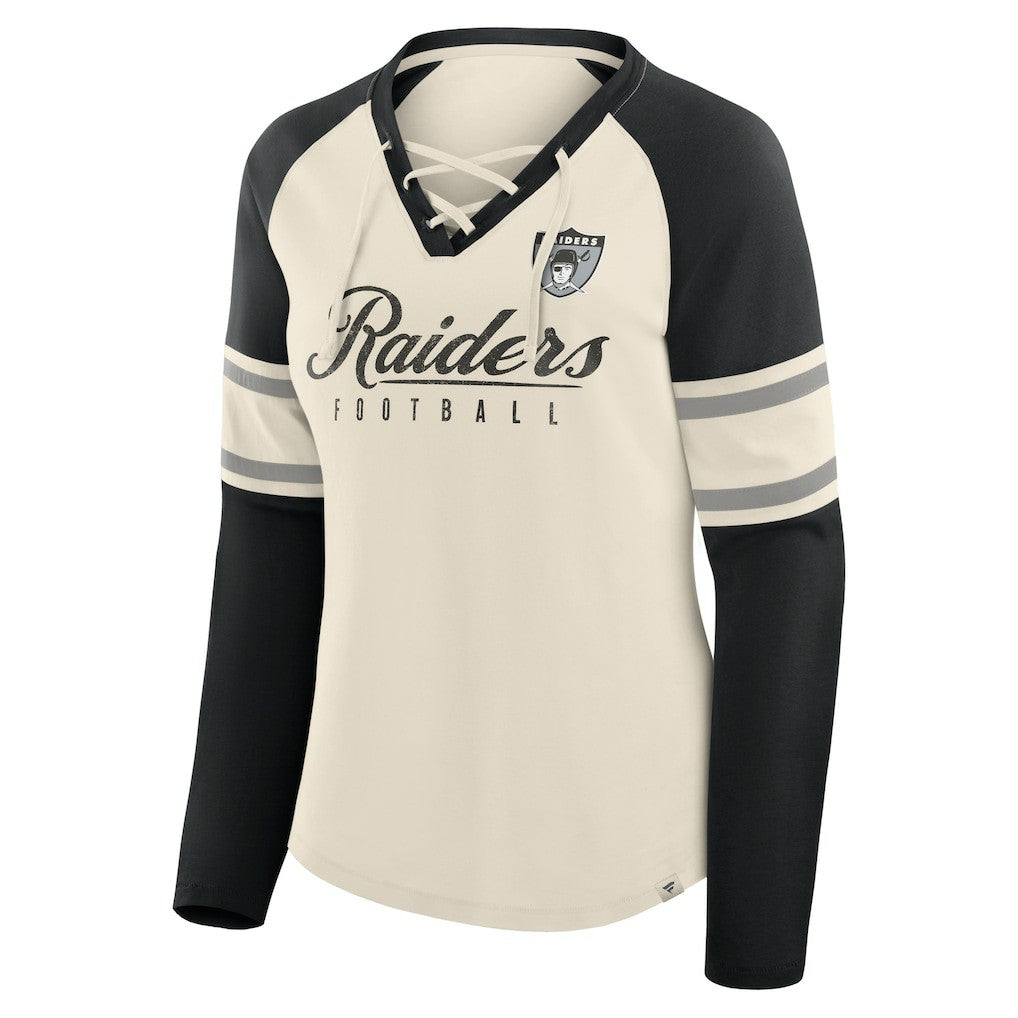 Women's Hometown Gridiron Hero Raglan Lace-Up V-Neck Long Sleeve T-Shirt - Las Vegas Raiders