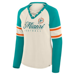 Women's Hometown Gridiron Hero Raglan Lace-Up V-Neck Long Sleeve T-Shirt - Miami Dolphins
