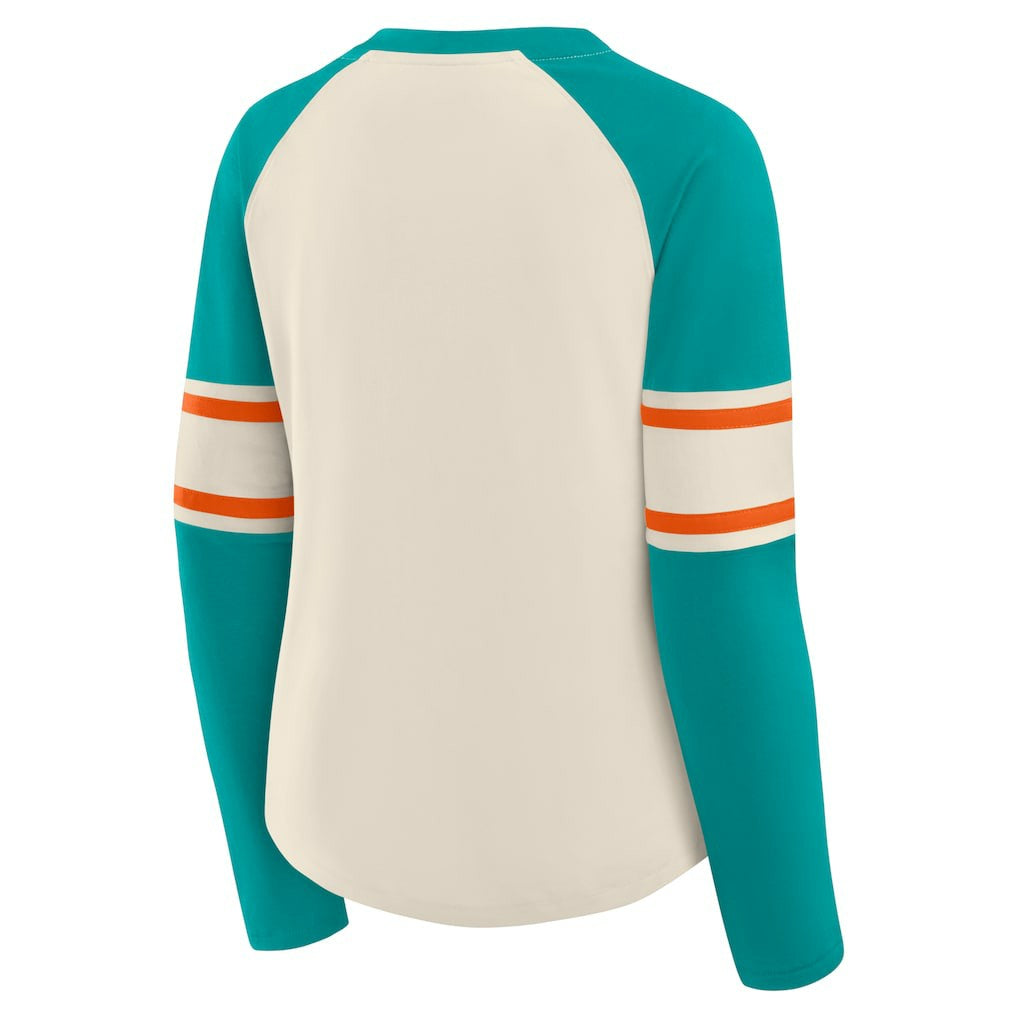 Women's Hometown Gridiron Hero Raglan Lace-Up V-Neck Long Sleeve T-Shirt - Miami Dolphins