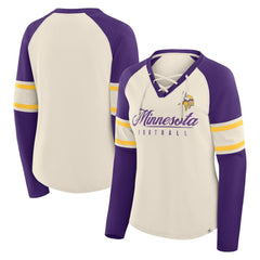 Women's Hometown Gridiron Hero Raglan Lace-Up V-Neck Long Sleeve T-Shirt - Minnesota Vikings
