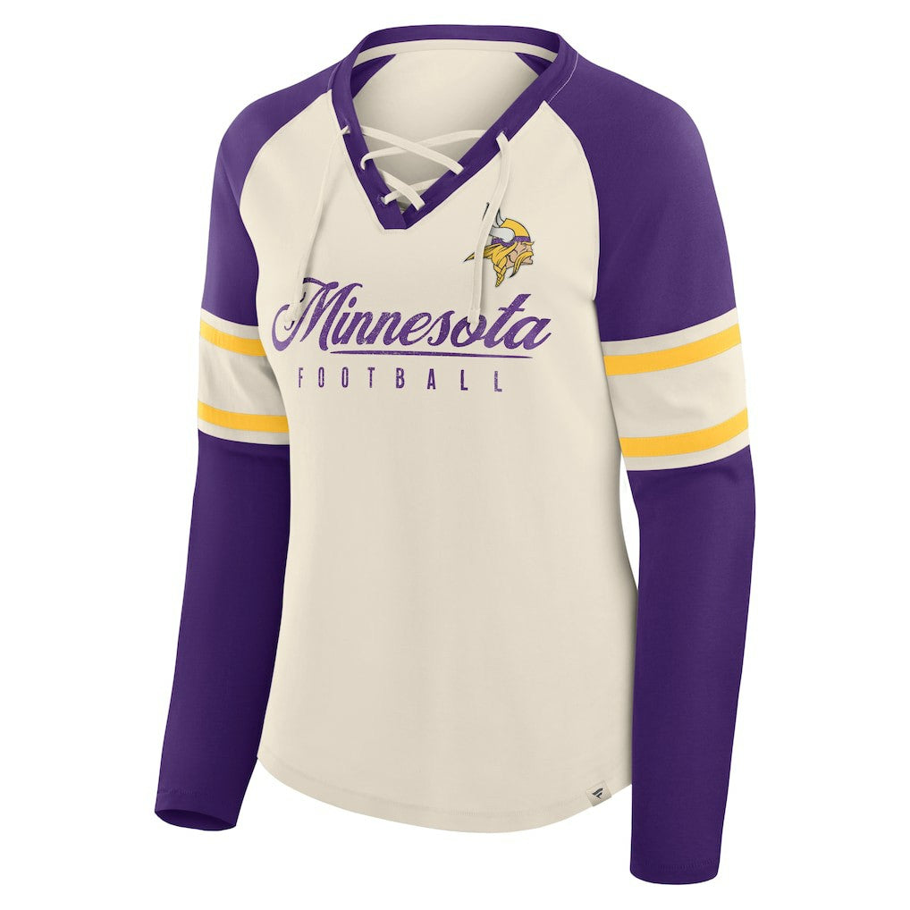Women's Hometown Gridiron Hero Raglan Lace-Up V-Neck Long Sleeve T-Shirt - Minnesota Vikings