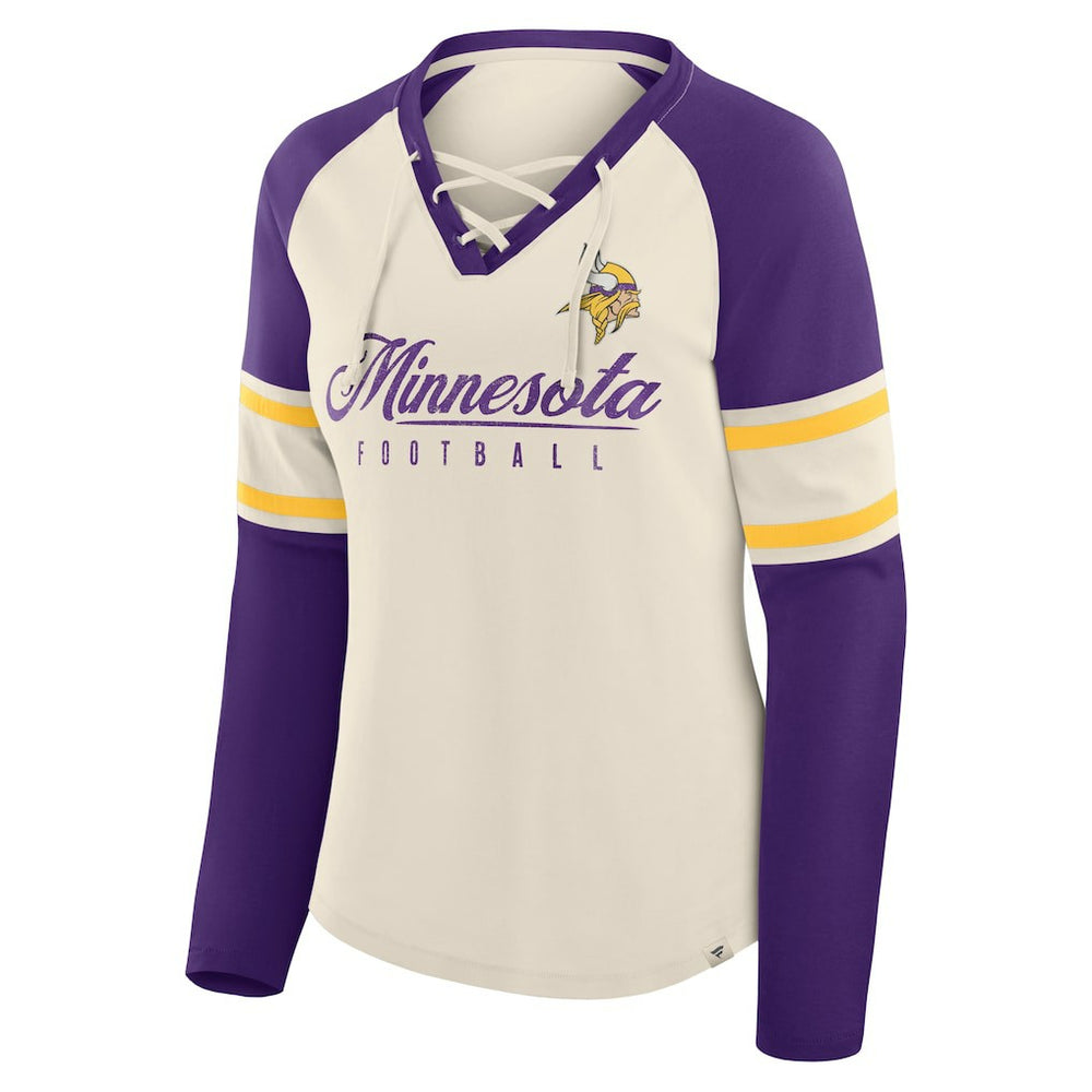Women's Hometown Gridiron Hero Raglan Lace-Up V-Neck Long Sleeve T-Shirt - Minnesota Vikings