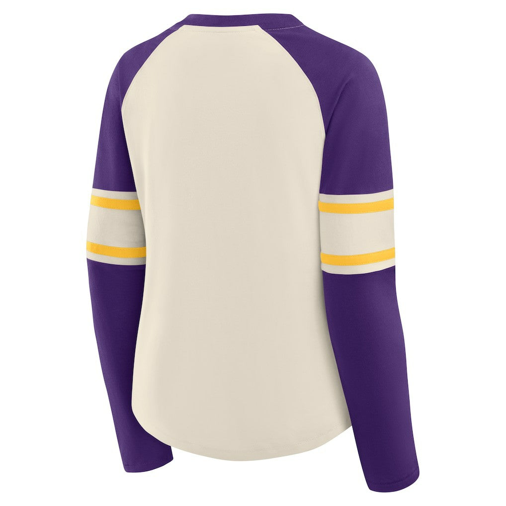 Women's Hometown Gridiron Hero Raglan Lace-Up V-Neck Long Sleeve T-Shirt - Minnesota Vikings