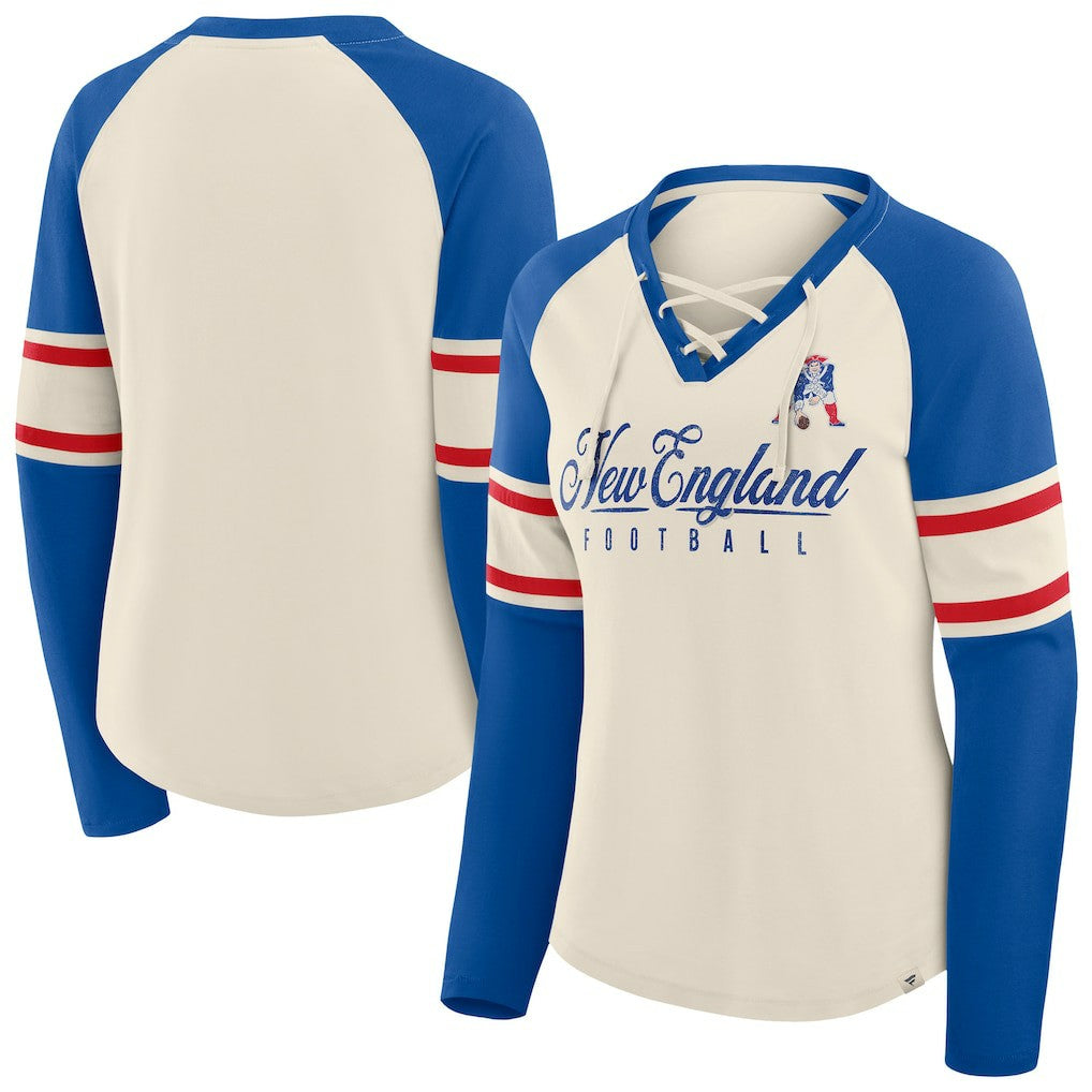 Women's Hometown Gridiron Hero Raglan Lace-Up V-Neck Long Sleeve T-Shirt - New England Patriots