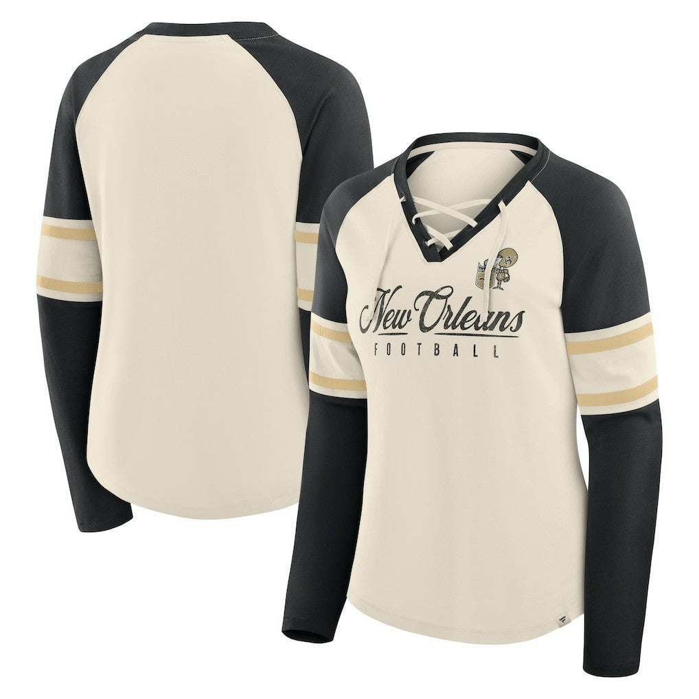 Women's Hometown Gridiron Hero Raglan Lace-Up V-Neck Long Sleeve T-Shirt - New Orleans Saints