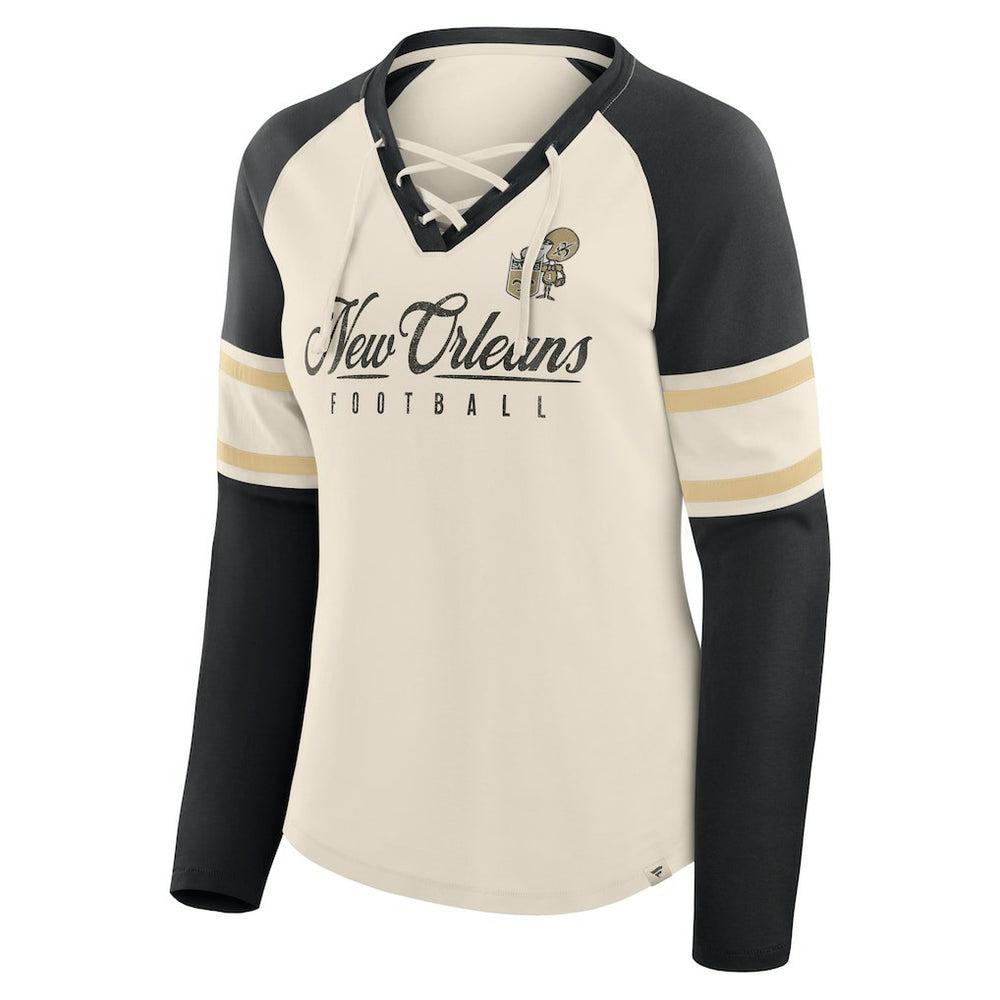Women's Hometown Gridiron Hero Raglan Lace-Up V-Neck Long Sleeve T-Shirt - New Orleans Saints
