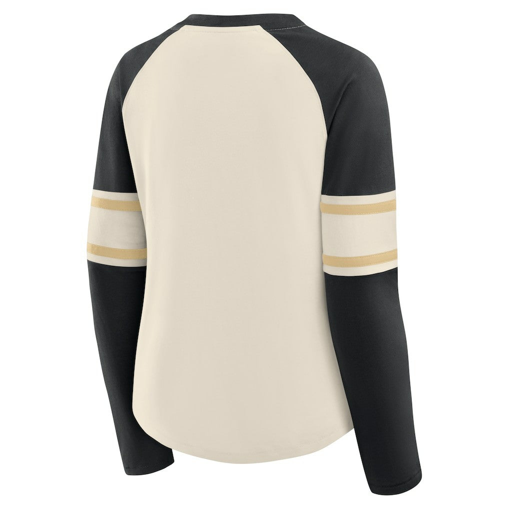 Women's Hometown Gridiron Hero Raglan Lace-Up V-Neck Long Sleeve T-Shirt - New Orleans Saints